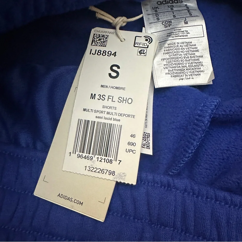 ADIDAS 3-Stripe Flannel Sweat Shorts Men’s Size S Blue White